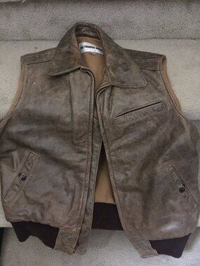 Sharper Image Leather Wool Bomber Vest Rare